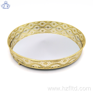 Metal round Mirrored tabletop Jewelry Tray